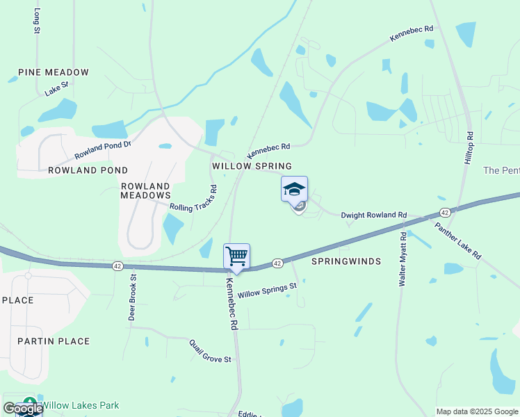 map of restaurants, bars, coffee shops, grocery stores, and more near 6706 Dwight Rowland Road in Willow Spring