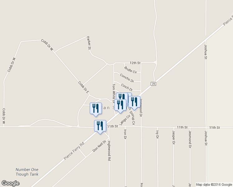 map of restaurants, bars, coffee shops, grocery stores, and more near 6984 Spur Place in Dolan Springs