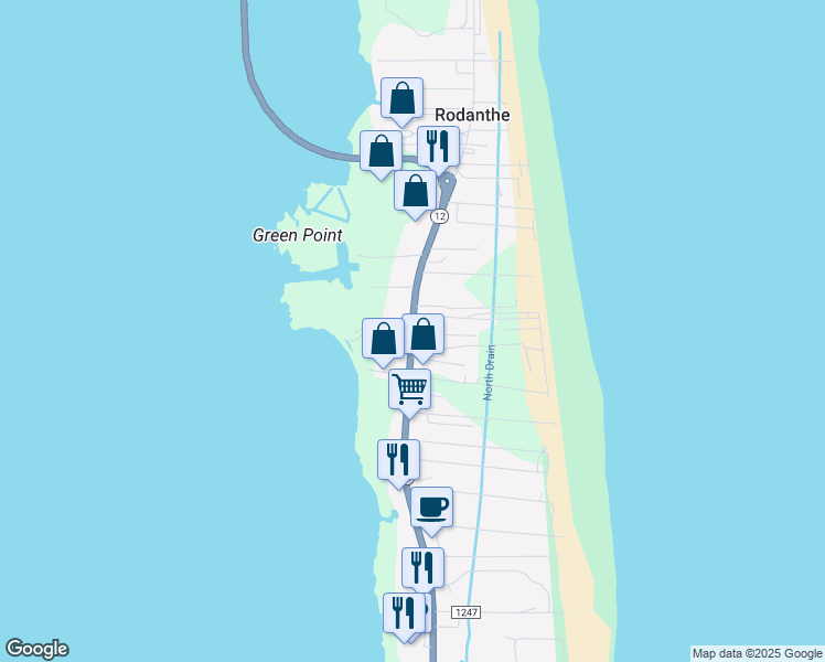 map of restaurants, bars, coffee shops, grocery stores, and more near in Rodanthe