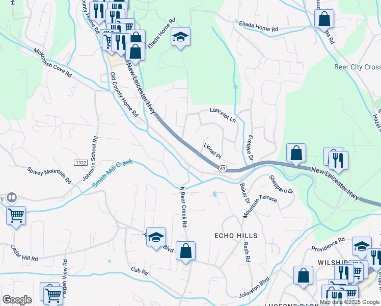 map of restaurants, bars, coffee shops, grocery stores, and more near 248 New Leicester Highway in Asheville