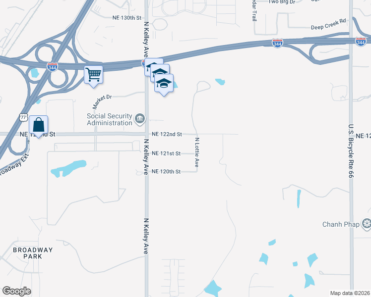 map of restaurants, bars, coffee shops, grocery stores, and more near 1213 Northeast 121st Street in Oklahoma City