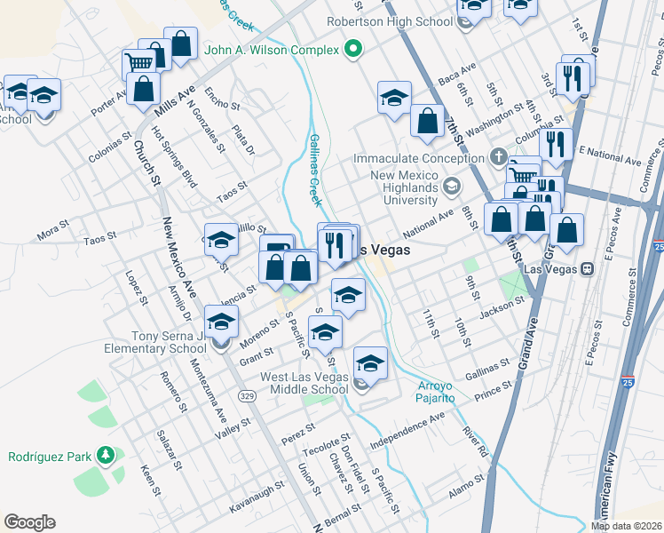 map of restaurants, bars, coffee shops, grocery stores, and more near 132 Bridge Street in Las Vegas