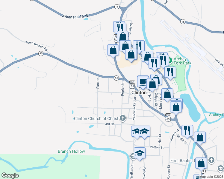 map of restaurants, bars, coffee shops, grocery stores, and more near 612 Main Street in Clinton