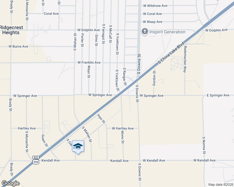 map of restaurants, bars, coffee shops, grocery stores, and more near 1024 West Springer Avenue in Ridgecrest