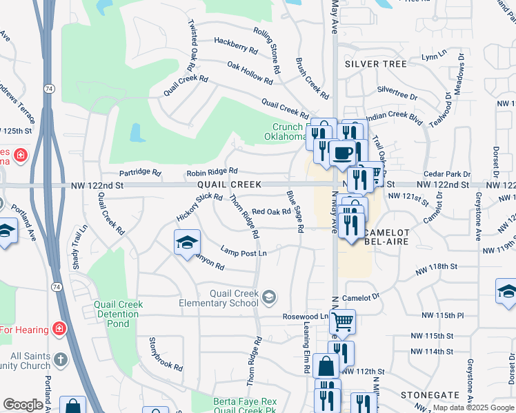 map of restaurants, bars, coffee shops, grocery stores, and more near 3101 Red Oak Road in Oklahoma City
