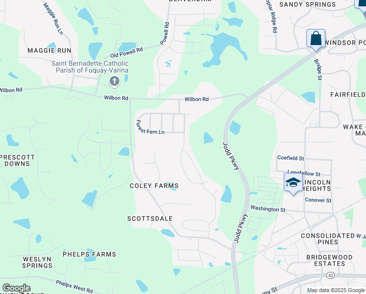 map of restaurants, bars, coffee shops, grocery stores, and more near Crimson Oak Lane in Fuquay Varina