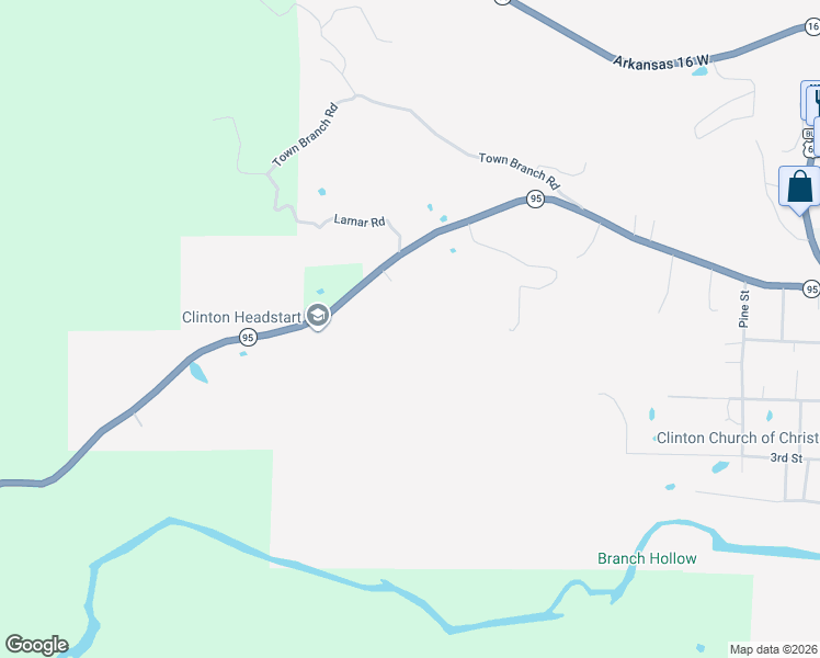 map of restaurants, bars, coffee shops, grocery stores, and more near 1146 Arkansas 95 in Clinton