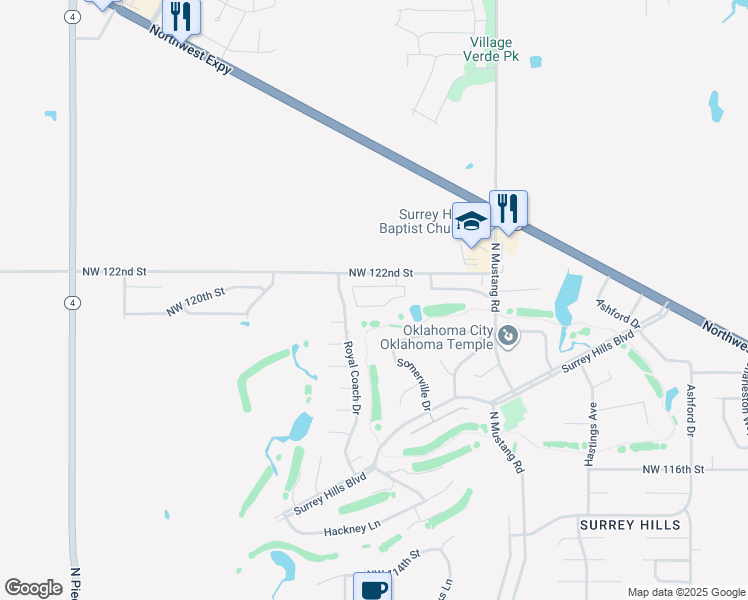 map of restaurants, bars, coffee shops, grocery stores, and more near 11625 Northwest 121st Street in Yukon