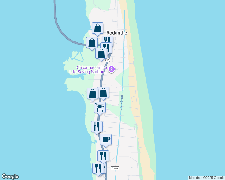 map of restaurants, bars, coffee shops, grocery stores, and more near 23791 Nc 12 Highway in Nags Head