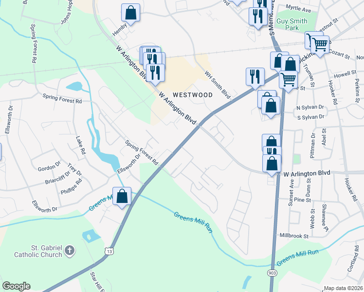 map of restaurants, bars, coffee shops, grocery stores, and more near 2721 Dickinson Ave in Greenville