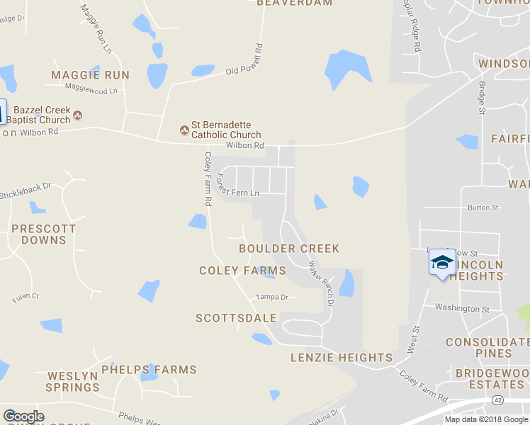 map of restaurants, bars, coffee shops, grocery stores, and more near 1432 Forest Fern Lane in Fuquay Varina