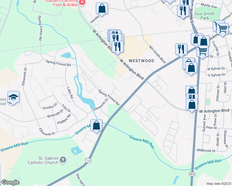 map of restaurants, bars, coffee shops, grocery stores, and more near in Greenville