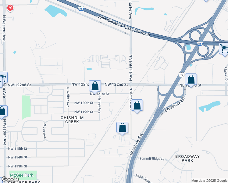 map of restaurants, bars, coffee shops, grocery stores, and more near 201 Northwest 121st Street in Oklahoma City
