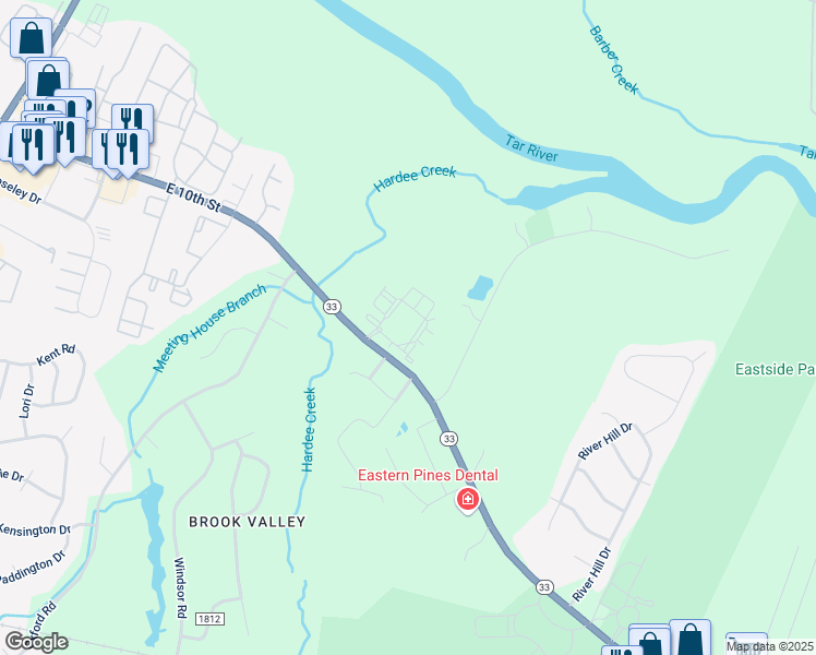map of restaurants, bars, coffee shops, grocery stores, and more near 3535 East 10th Street in Greenville