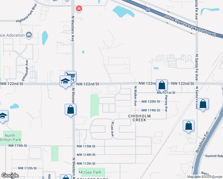 map of restaurants, bars, coffee shops, grocery stores, and more near 701 Northwest 121st Terrace in Oklahoma City