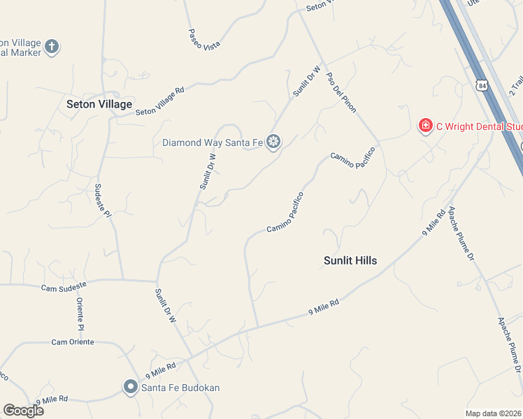 map of restaurants, bars, coffee shops, grocery stores, and more near 53 Camino Pacifico in Santa Fe