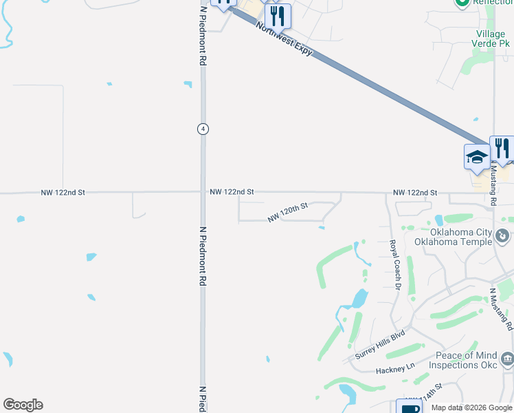 map of restaurants, bars, coffee shops, grocery stores, and more near 11820-12198 Northwest 122nd Street in Yukon