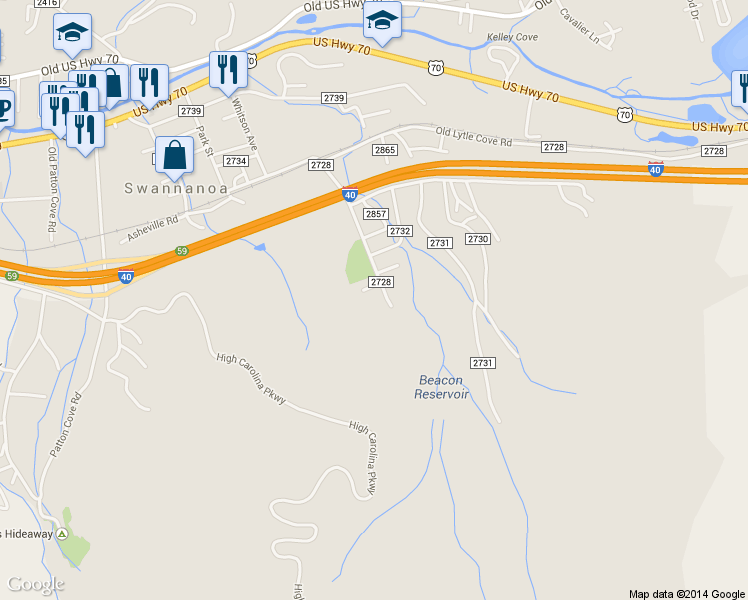 map of restaurants, bars, coffee shops, grocery stores, and more near 109 Getaway Drive in Swannanoa