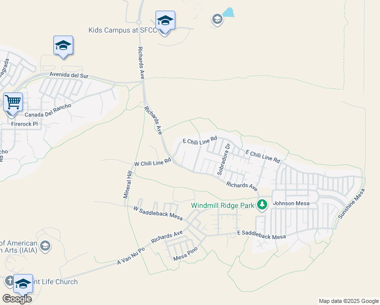 map of restaurants, bars, coffee shops, grocery stores, and more near 7 Well Tank Road in Santa Fe
