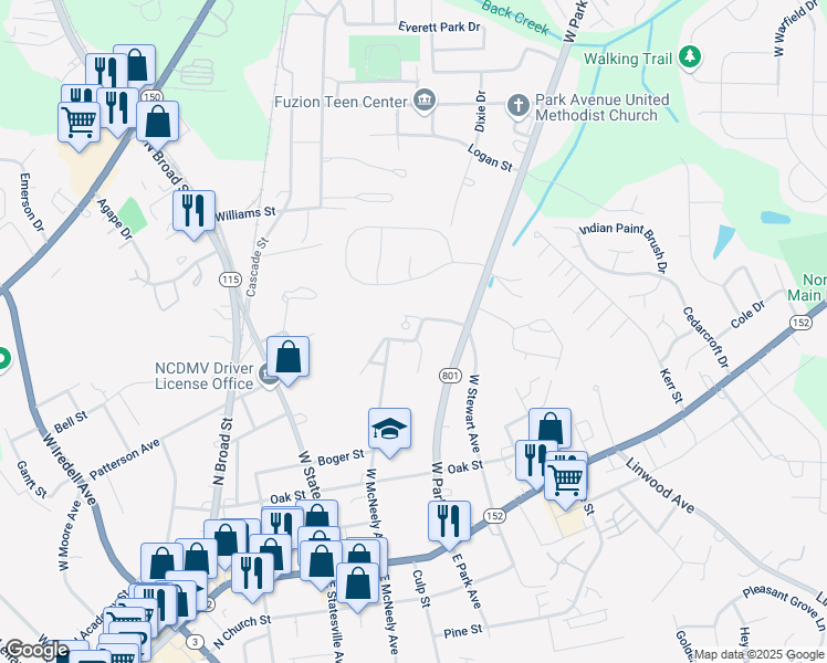map of restaurants, bars, coffee shops, grocery stores, and more near 160 Creekridge Circle in Mooresville