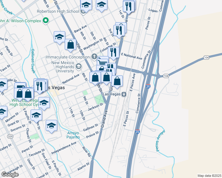 map of restaurants, bars, coffee shops, grocery stores, and more near 514 Grand Avenue in Las Vegas