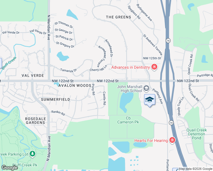 map of restaurants, bars, coffee shops, grocery stores, and more near 12200 Cantle Road in Oklahoma City