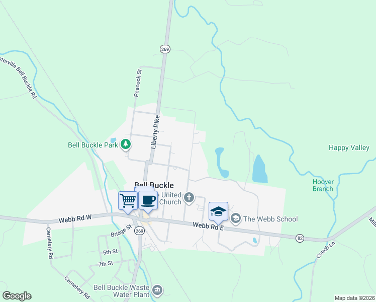 map of restaurants, bars, coffee shops, grocery stores, and more near 306 Maple Street in Bell Buckle