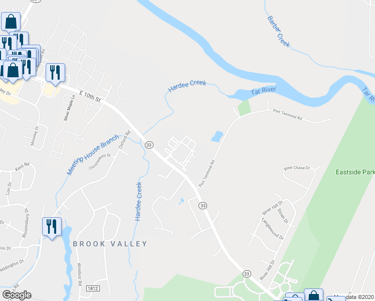 map of restaurants, bars, coffee shops, grocery stores, and more near 3615 East 10th Street in Greenville
