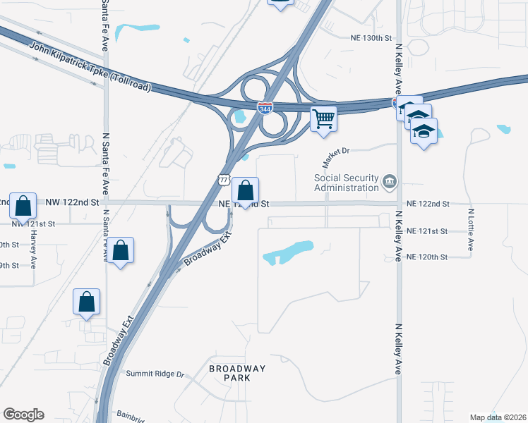 map of restaurants, bars, coffee shops, grocery stores, and more near 900 Northeast 122nd Street in Oklahoma City