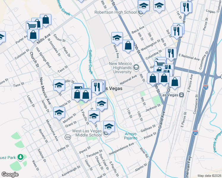 map of restaurants, bars, coffee shops, grocery stores, and more near 1201 National Ave in Las Vegas