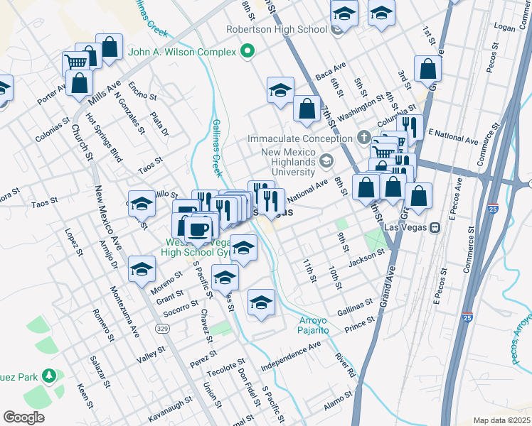 map of restaurants, bars, coffee shops, grocery stores, and more near 1201 National Avenue in Las Vegas