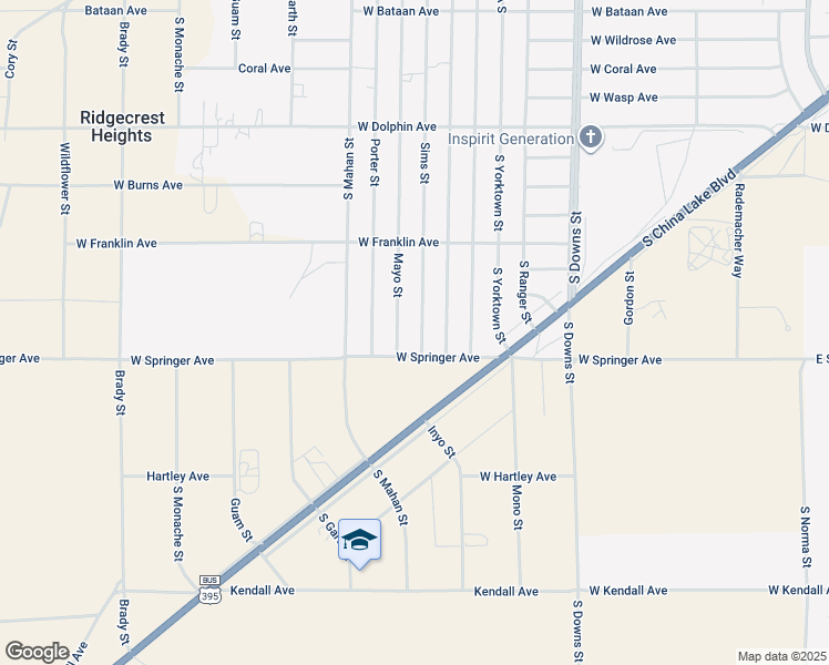 map of restaurants, bars, coffee shops, grocery stores, and more near 1625 Sims Street in Ridgecrest