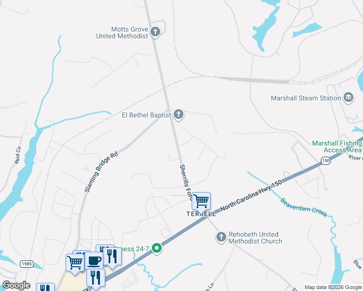 map of restaurants, bars, coffee shops, grocery stores, and more near 9091 Sherrills Ford Rd in Sherrills Ford