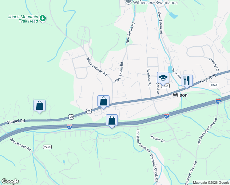 map of restaurants, bars, coffee shops, grocery stores, and more near 114 Warren Wilson Road in Swannanoa