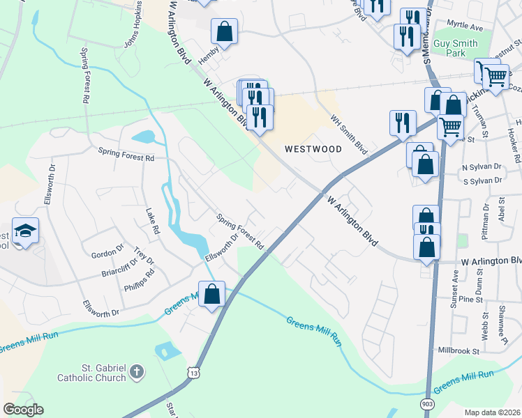 map of restaurants, bars, coffee shops, grocery stores, and more near 2730 Dickinson Avenue in Greenville