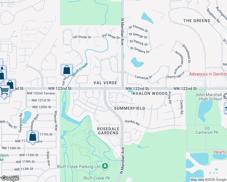map of restaurants, bars, coffee shops, grocery stores, and more near 12300 Deerwood Circle in Oklahoma City