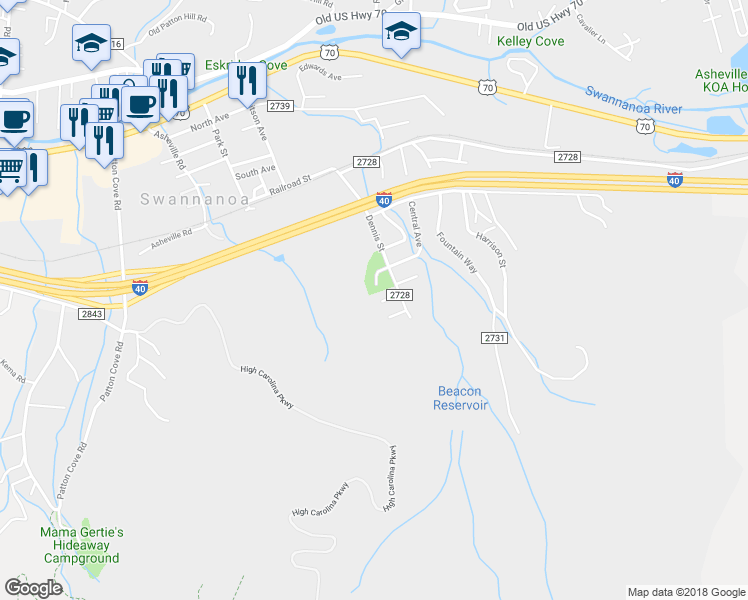map of restaurants, bars, coffee shops, grocery stores, and more near 19 Half Moon Drive in Swannanoa