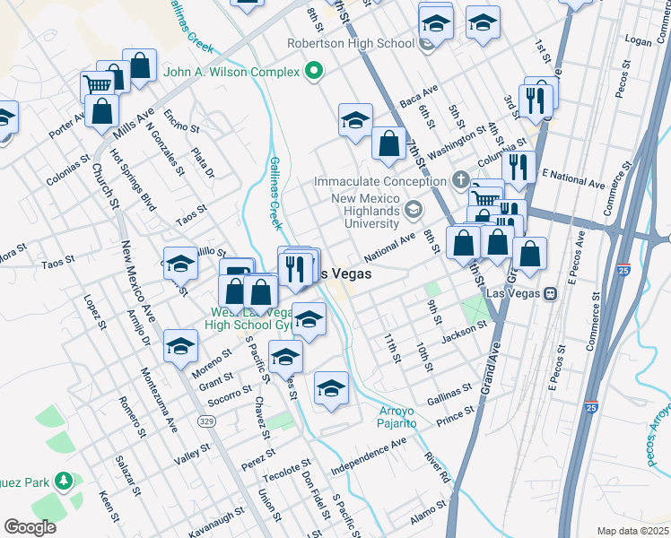 map of restaurants, bars, coffee shops, grocery stores, and more near 821 12th Street in Las Vegas
