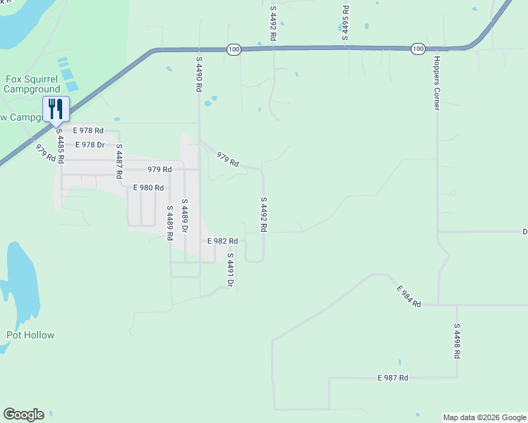 map of restaurants, bars, coffee shops, grocery stores, and more near 982 Road in Vian