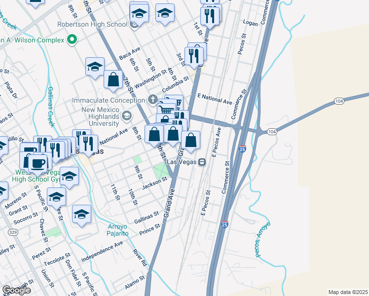map of restaurants, bars, coffee shops, grocery stores, and more near 514 Grand Avenue in Las Vegas