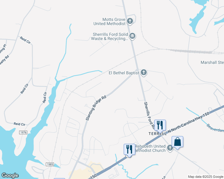 map of restaurants, bars, coffee shops, grocery stores, and more near 3609 Slanting Bridge Road in Lake Norman of Catawba