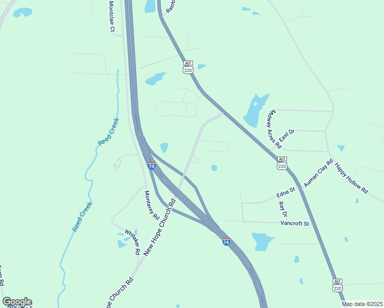map of restaurants, bars, coffee shops, grocery stores, and more near 3528 New Hope Church Road in Asheboro
