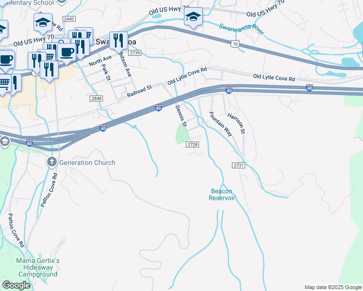 map of restaurants, bars, coffee shops, grocery stores, and more near 17 Half Moon Drive in Swannanoa