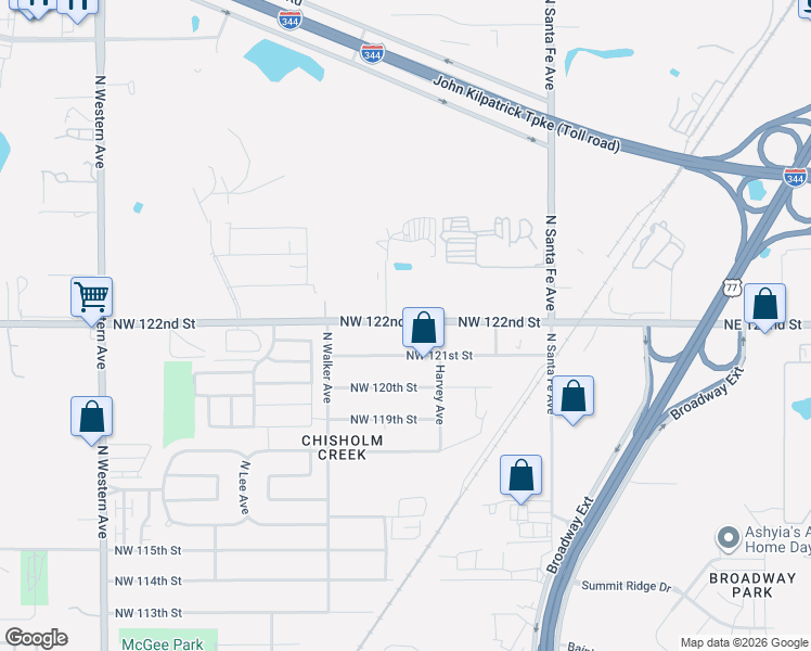 map of restaurants, bars, coffee shops, grocery stores, and more near 311 Northwest 100 122nd Street in Oklahoma City