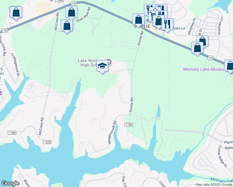 map of restaurants, bars, coffee shops, grocery stores, and more near 137 Purple Finch Lane in Mooresville