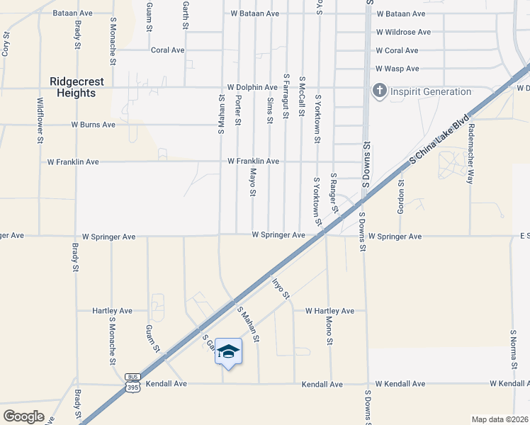 map of restaurants, bars, coffee shops, grocery stores, and more near 1609 Sims Street in Ridgecrest