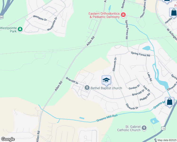 map of restaurants, bars, coffee shops, grocery stores, and more near 3436 Briarcliff Drive in Greenville