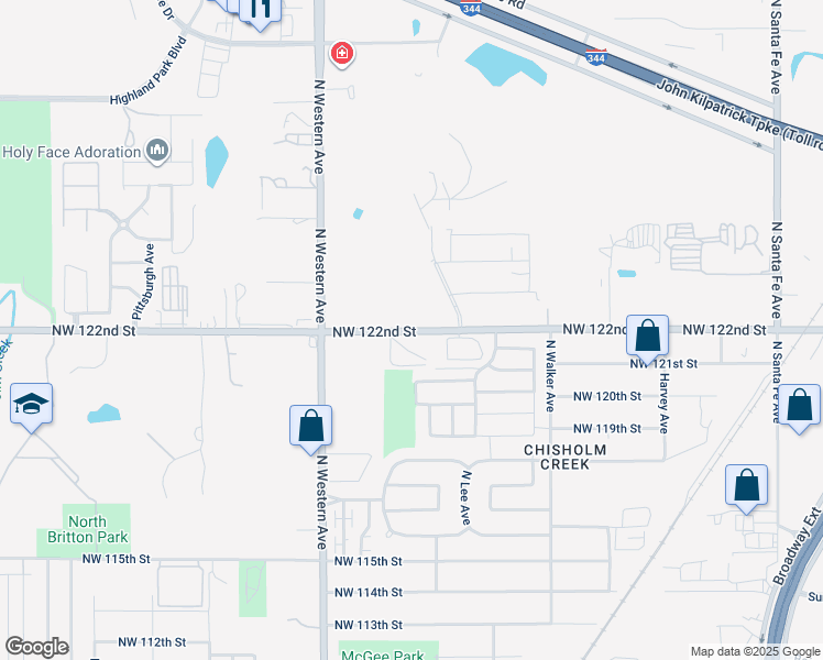 map of restaurants, bars, coffee shops, grocery stores, and more near 941-1083 Northwest 122nd Street in Oklahoma City
