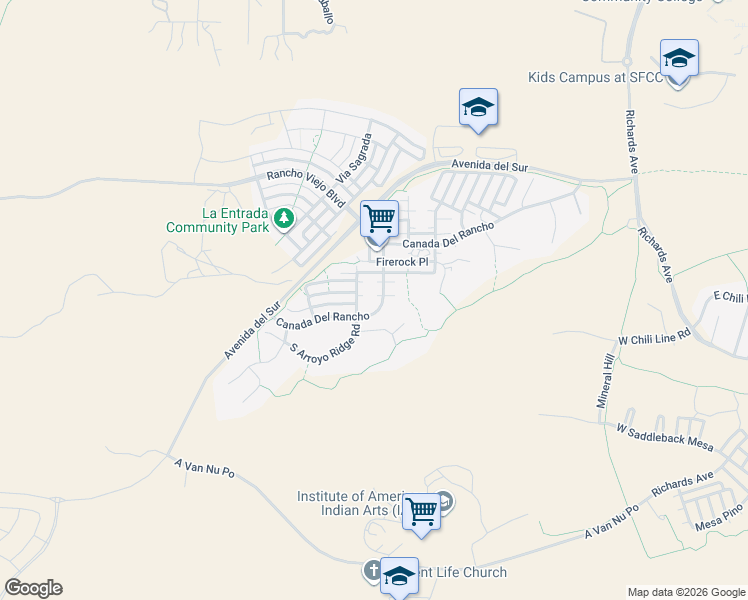 map of restaurants, bars, coffee shops, grocery stores, and more near 1 Broken Rock Place in Santa Fe