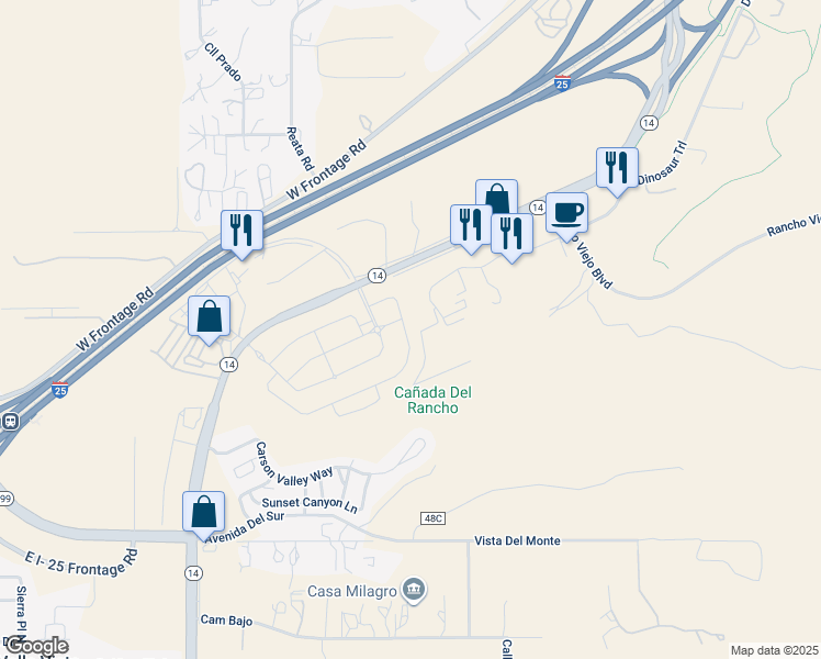 map of restaurants, bars, coffee shops, grocery stores, and more near 41 Bisbee Court in Santa Fe